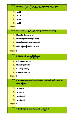 Một số câu hỏi trắc nghiệm về Khảo sát hàm số
